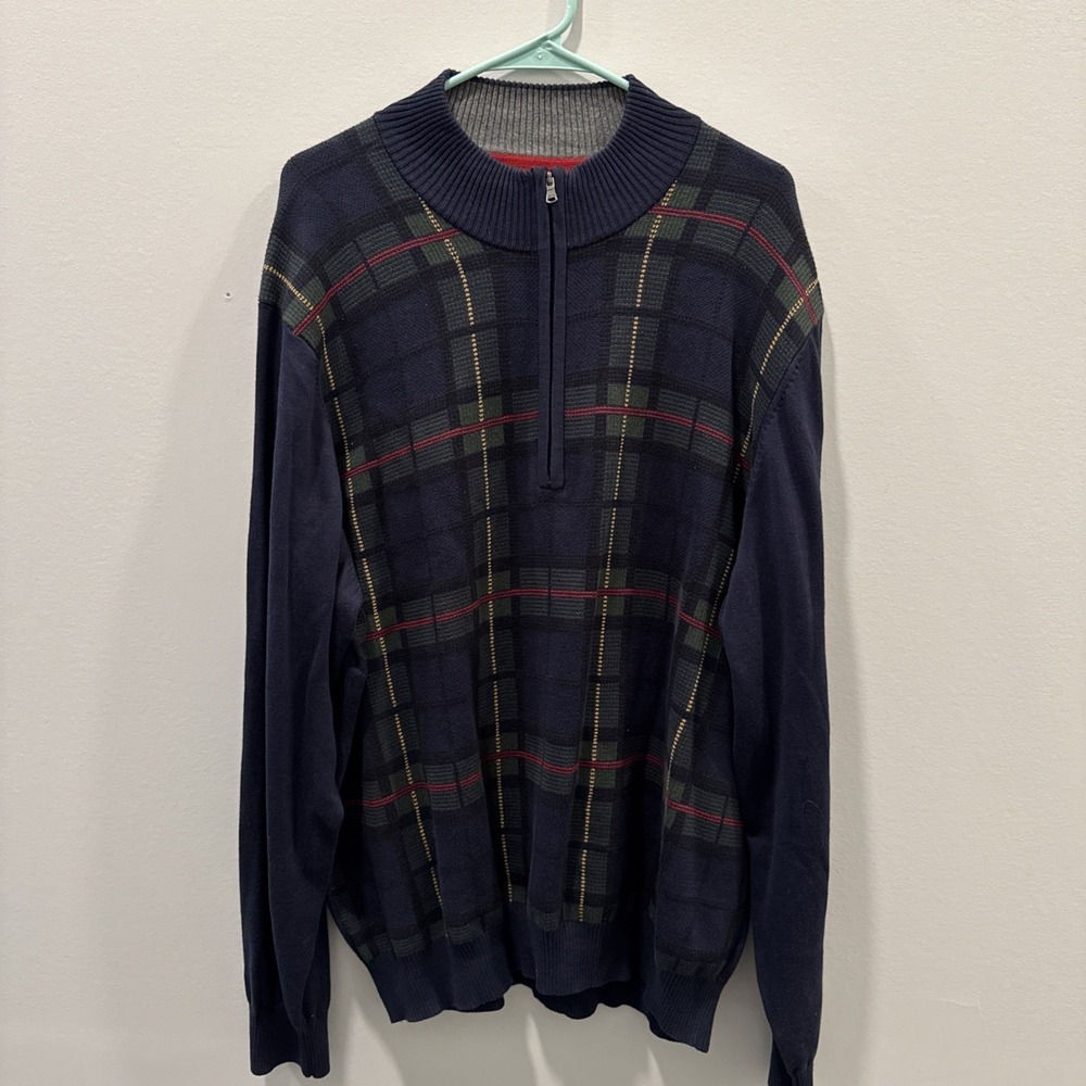 2XL IZOD Plaid Sweater 3/4 Zip‎ Blue
